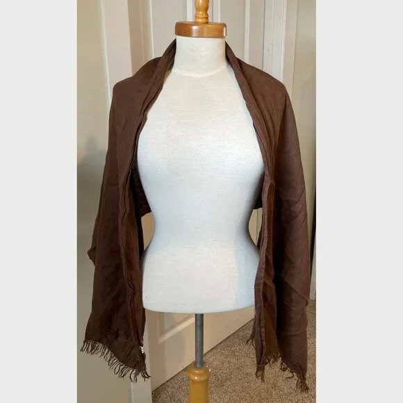 Fog Linen Work Brown 100% Linen Scarf - Picture 2 of 3